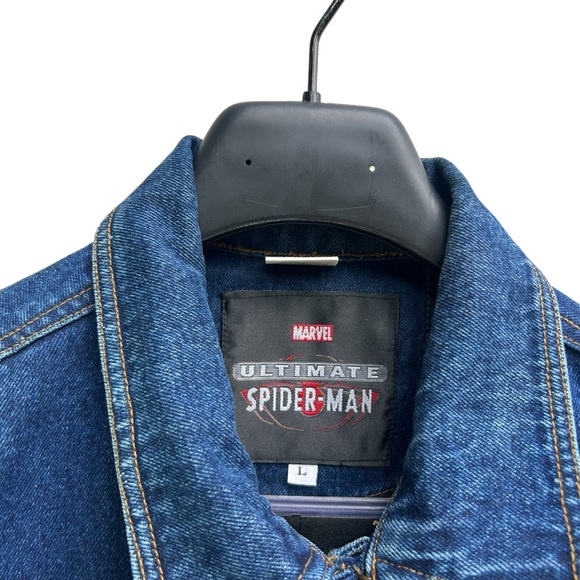Vintage SPIDER-MAN Denim Jacket 2002 MARVEL w/ EMBROIDERED & LEATHER PATCH - LRG - Picture 5 of 16